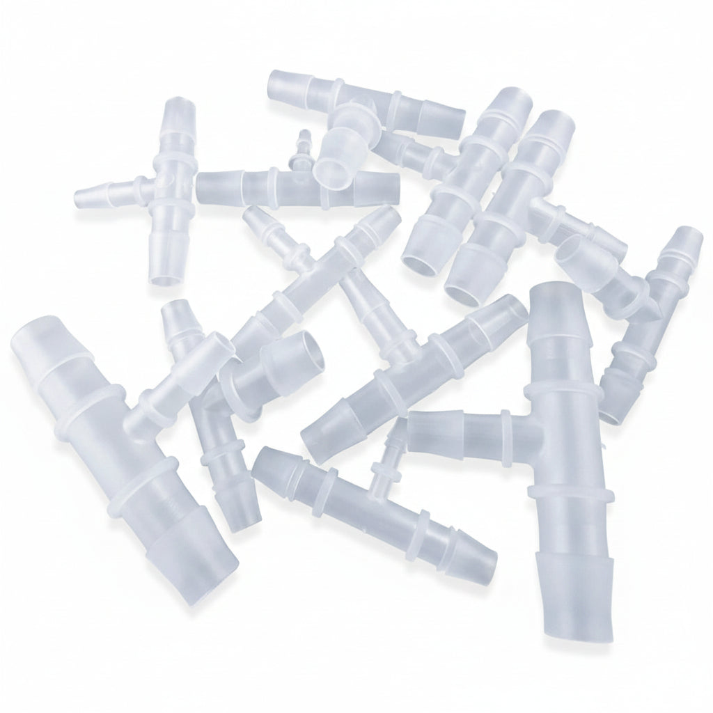 T-Type Barbed Hose Fitting — 3-Way Plastic Tee Connector for Tubing & Irrigation