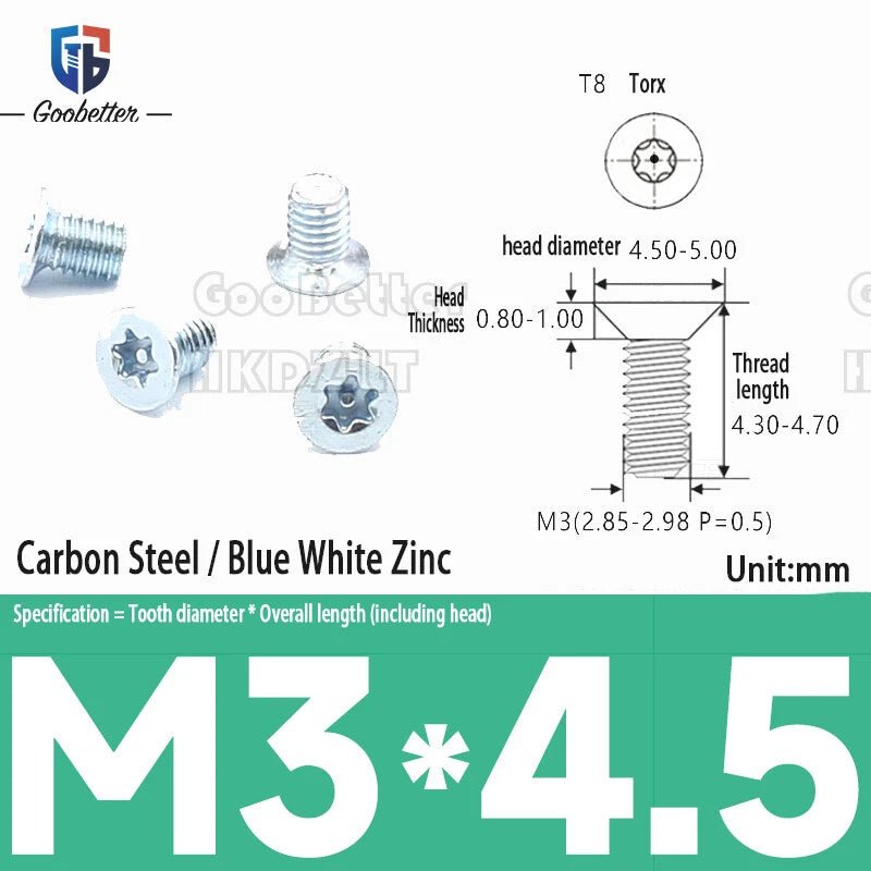M3 Torx Flat Head Countersunk Machine Screws — Carbon Steel & Stainless Steel, Multi - Finish - HomeDIYer