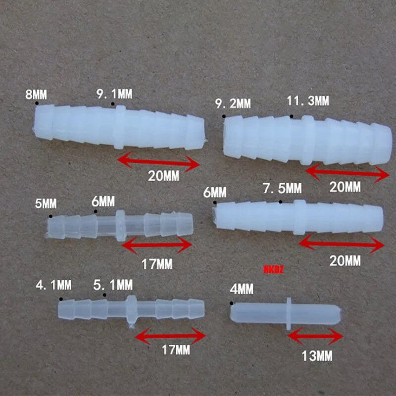 Clear Plastic Barbed Straight Hose Connectors — Pipe Joiner for Air, Fuel & Water Tubing