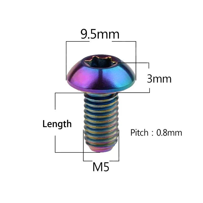 Titanium Bolt M5x10mm 12mm Round Head Screws TORX Ti Machine Bolts Metric