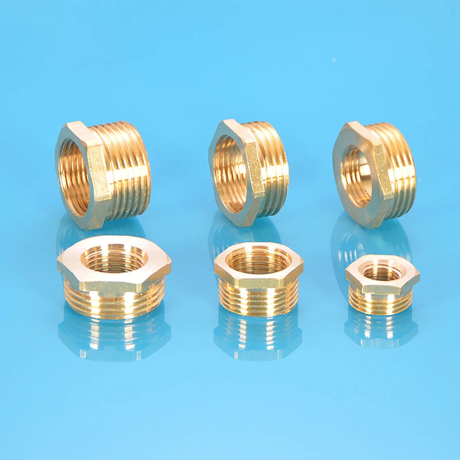 Brass Reducing Hex Bush BSP Fitting — Male to Female Thread Connector, Multiple Sizes