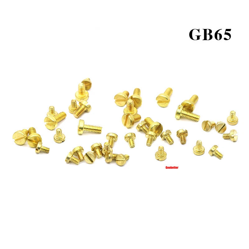 M1–M3 Brass Slotted Pan Head Machine Screws – DIN84, Flathead Drive, 2–10mm Lengths
