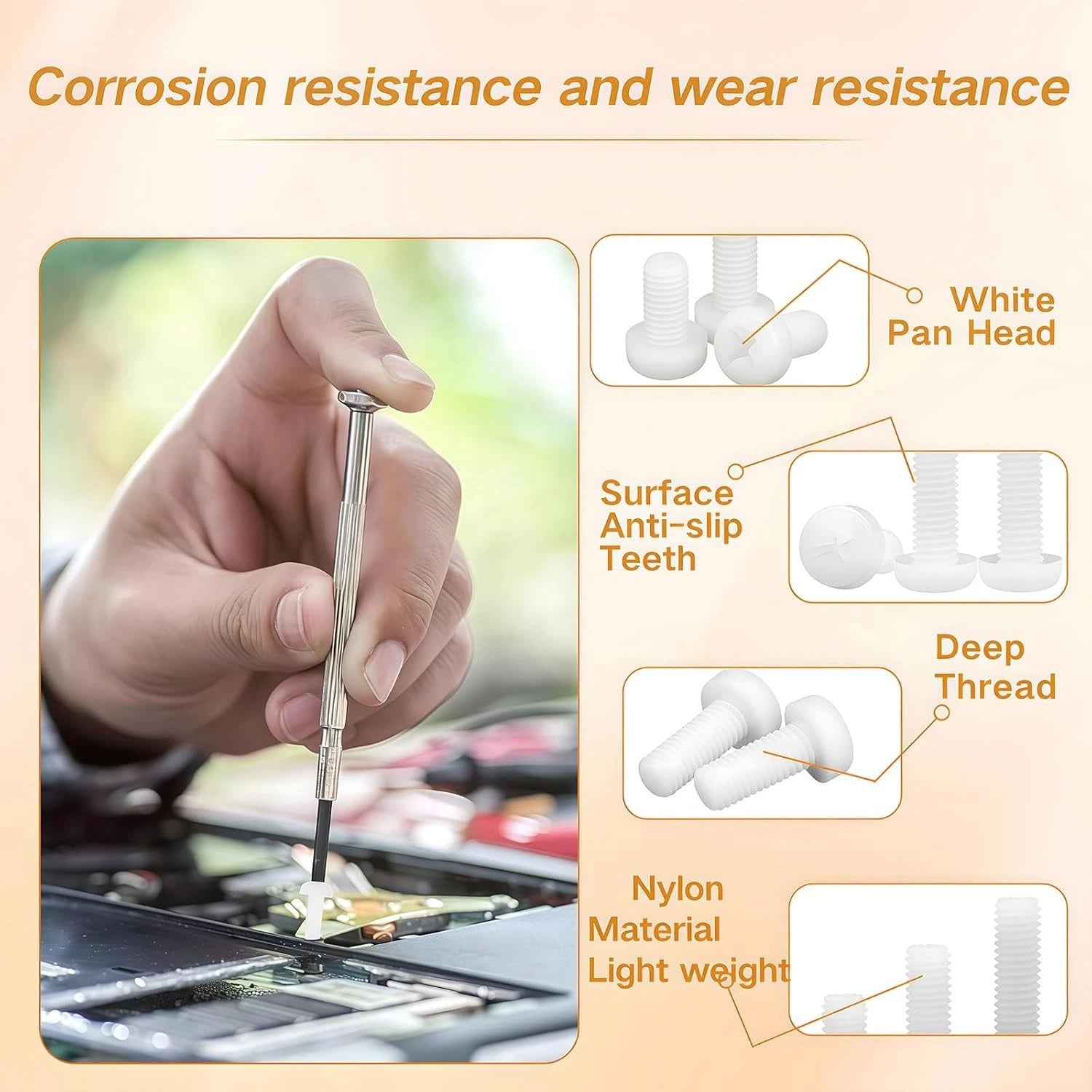 Nylon Phillips Machine Screws – Pan / Countersunk Head, Metric M3 M4, Electrical Insulating