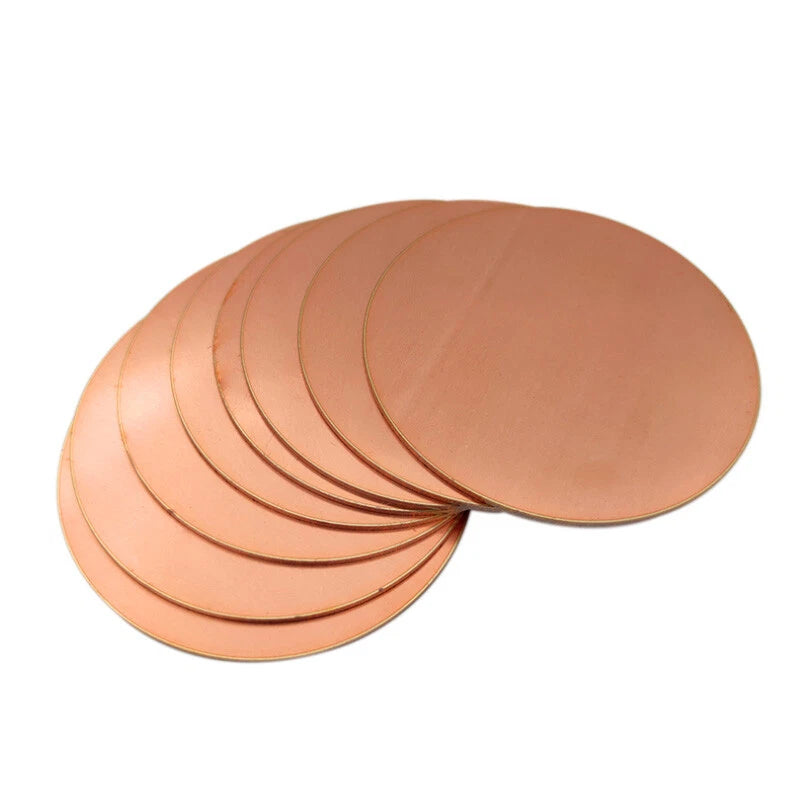 Solid Pure Copper Discs Blank Round Plate Metal Sheet 50-200mm OD 0.8-3mm Thick