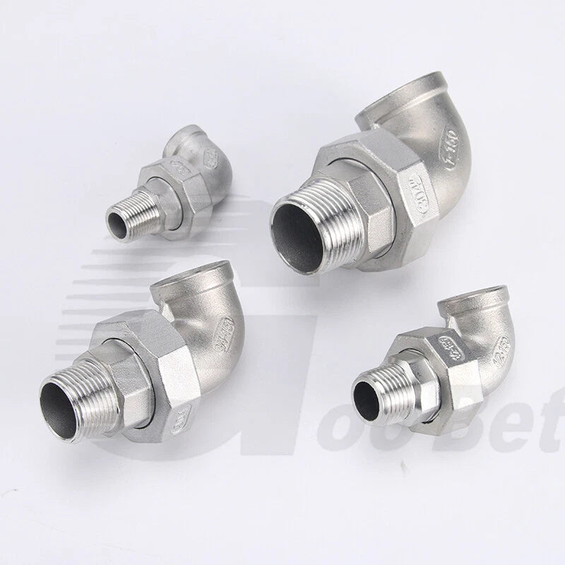 304 Stainless Steel 90° Union Elbow BSP 1/4"–2" Male Female Pipe Fitting Adapter