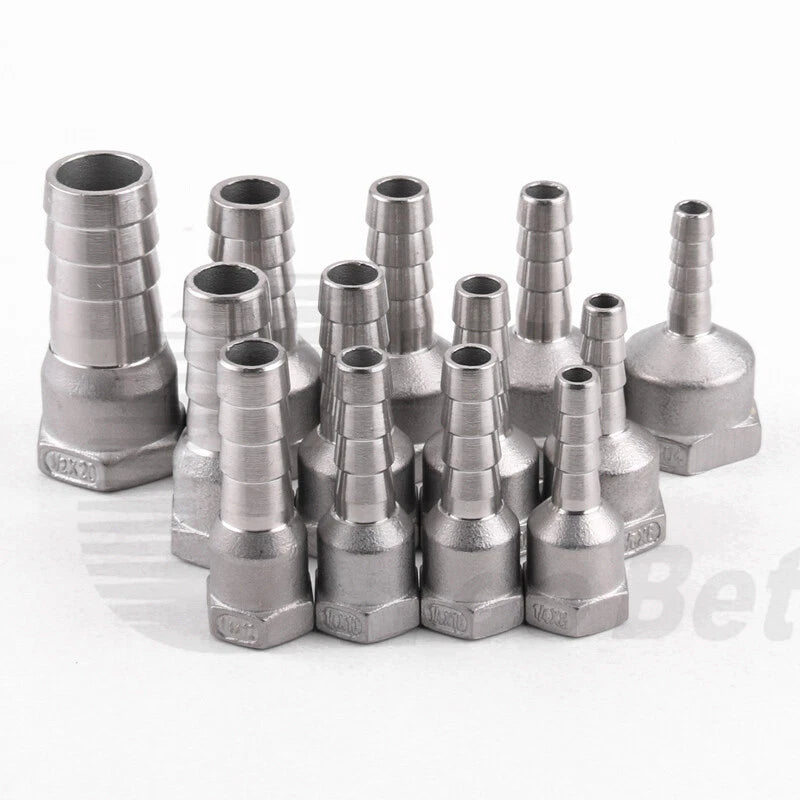 BSP Female Thread Barb Hose Tail Joiner — Stainless Steel Connector, 1/4" to 2"