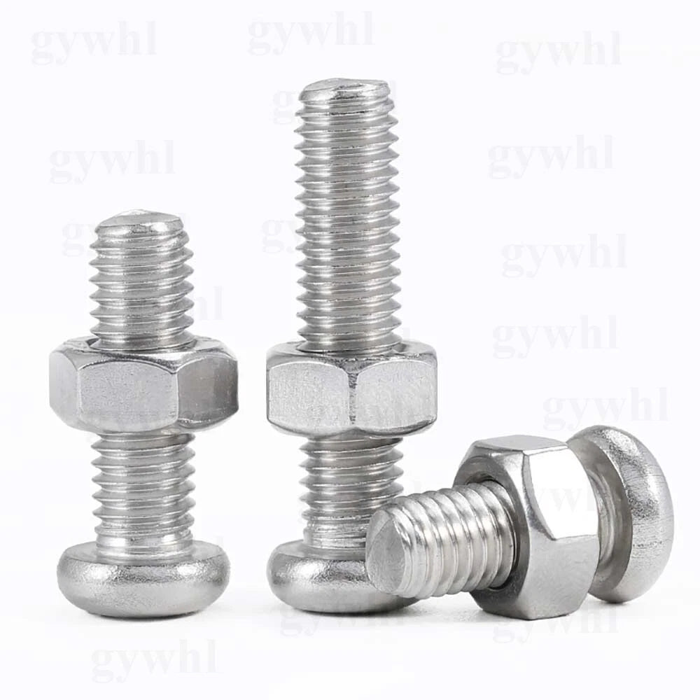 A2 Stainless Steel Pan Head Phillips Machine Screws + Nuts Set – DIN 7985, M2 to M10 (3–100mm Lengths)