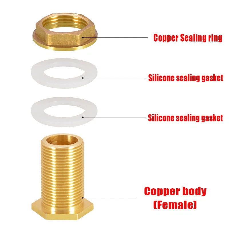 BSP Female Male Thread Water Tank Connector Bulkhead Hose Fitting 1/2" 3/4" ~ 2"