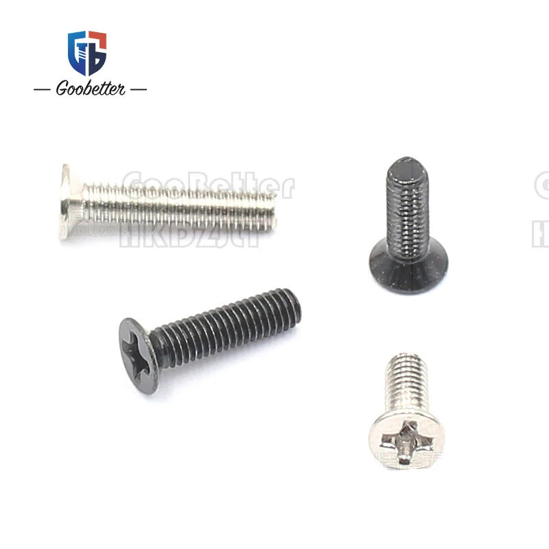 M2 & M3 Countersunk Pozidriv Machine Screws – Carbon Steel, Nickel or Black Zinc (3–22mm Overall Length)