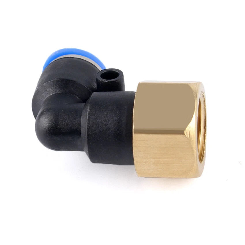 90° Elbow Push-to-Connect Pneumatic Fitting — 4mm to 12mm Hose OD, Female Thread