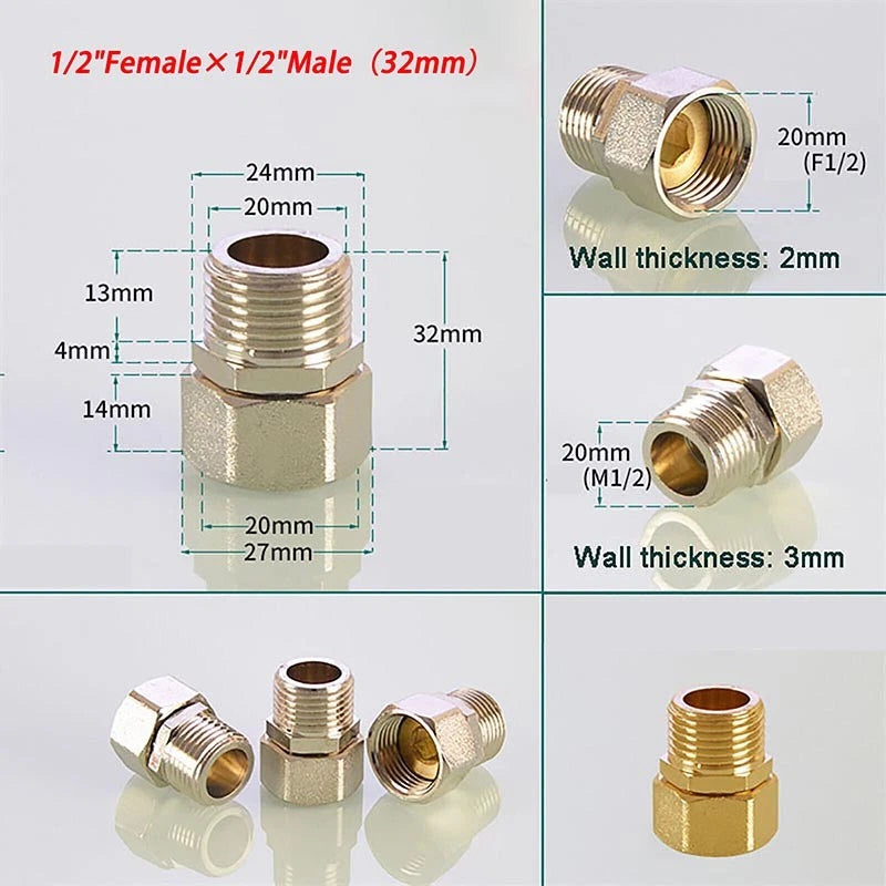 Brass Compression Fittings — Straight Coupling & Elbow Connector, 1/2" 3/4" 1" Female/Male