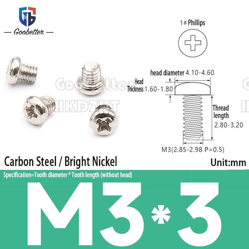 M3 Phillips Pan Head Machine Screws — 3 to 20mm, Carbon Steel & Stainless, 7 Finishes - HomeDIYer