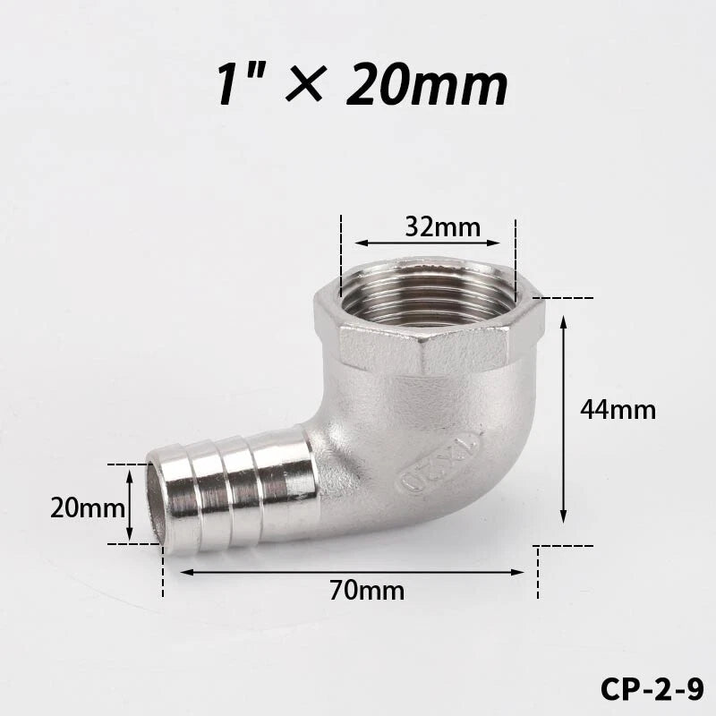 Stainless Steel Female Fitting x Barb Hose Tail End Elbow Connector 1 4" - 11 2"