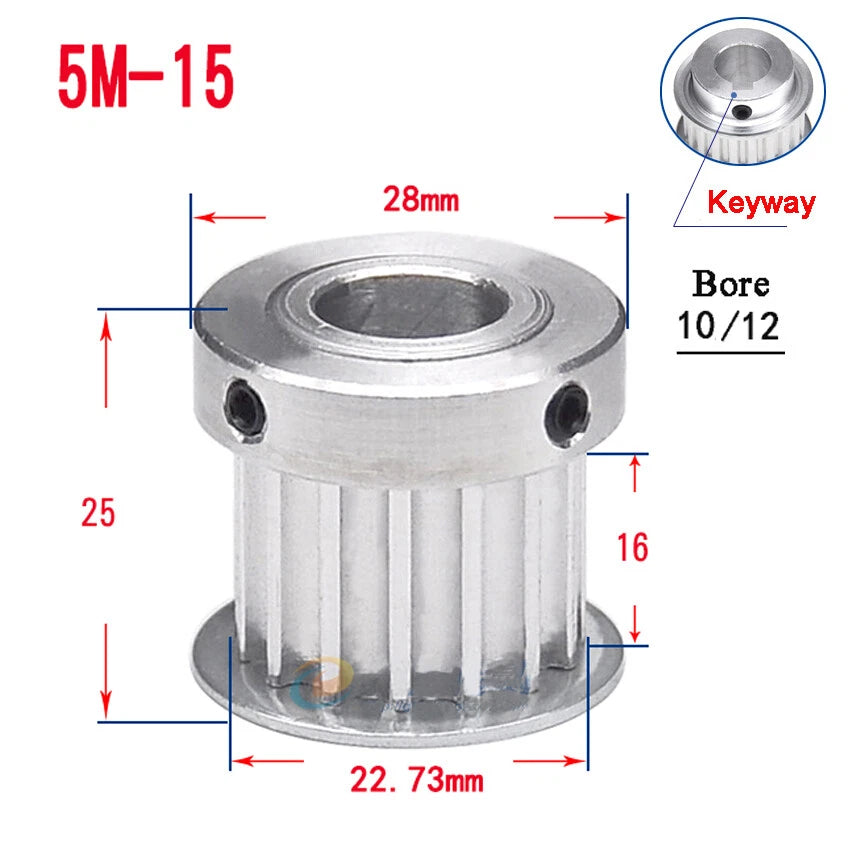 HTD-5M 15T-80T Timing Belt Pulley With Step/Keyway, Bore 8-25mm Teeth Width 16mm