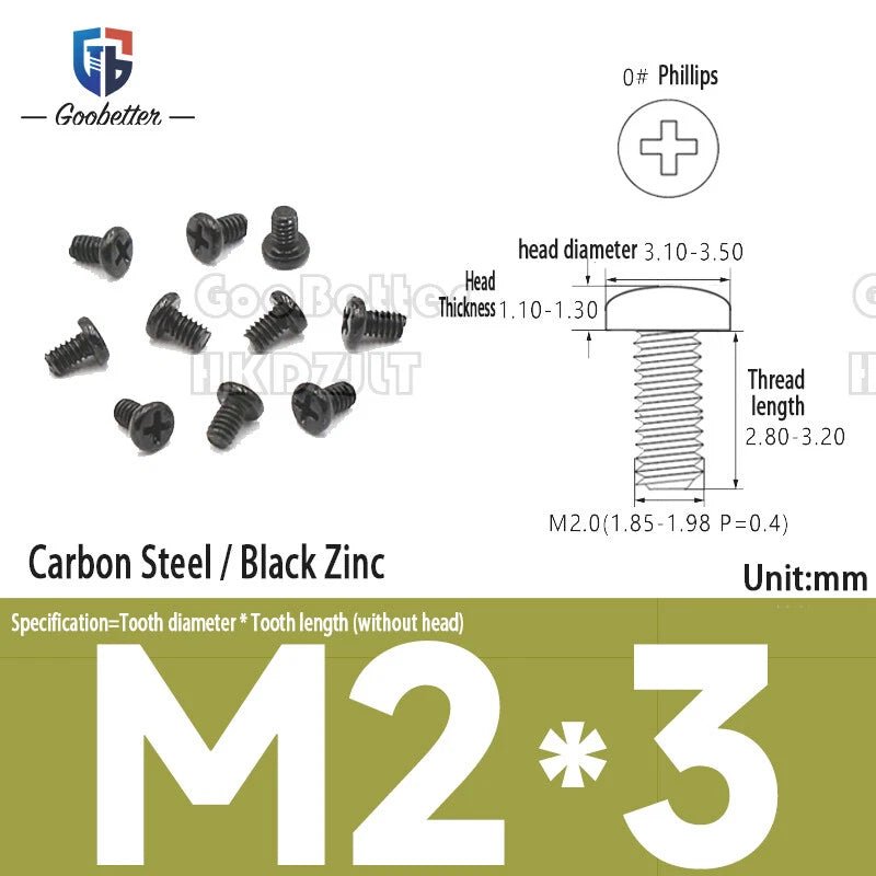 M2 Phillips Pan Head Machine Screws — 3 to 5.5mm, Carbon Steel & Stainless, 11 Finishes - HomeDIYer
