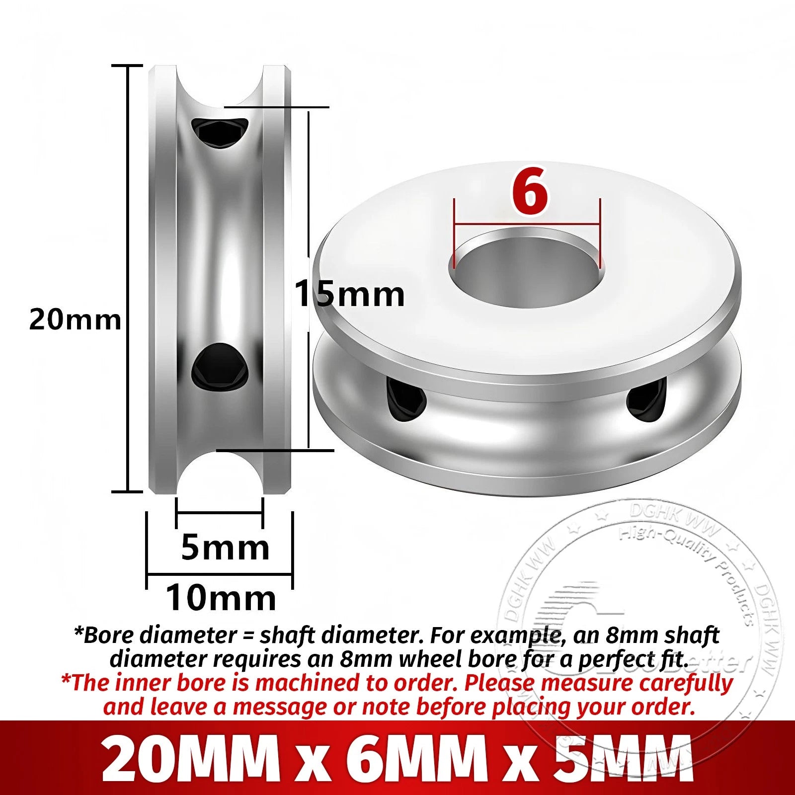 V Grooved Pulley Aluminum Round Belt Pulleys For 5mm Width Belt OD 20/30/40mm