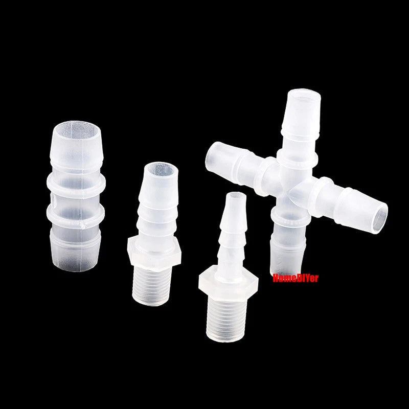 Plastic Barbed Connector 4mm~12mm Straight Cross Pipe Hose Tubing Joiner Fitting