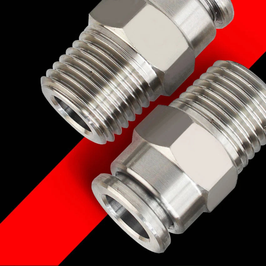 Stainless Steel Push-in Pneumatic Hose Fittings | Straight Male Thread Connectors 4–16mm OD