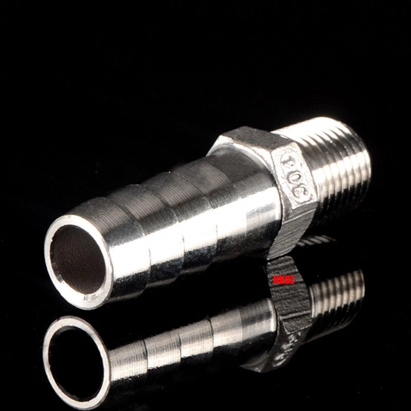 304 Stainless Steel Male Thread Barb Hose Tail Connector | 1/8" to 3/8" NPT
