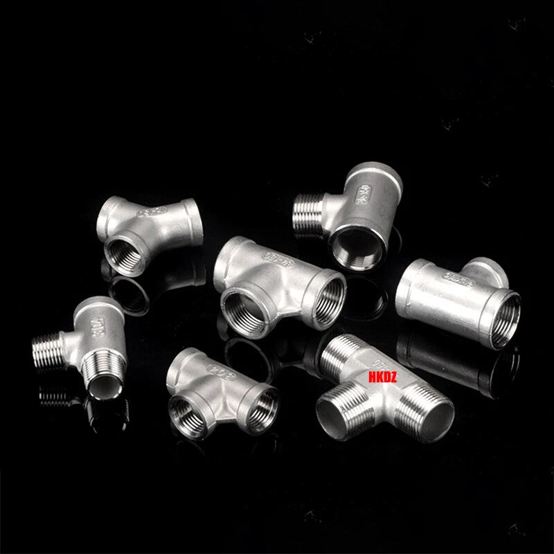 304 Stainless Steel BSP 3-Way Pipe Fitting — 1/4" to 2" Female & Male Thread Tee Connector