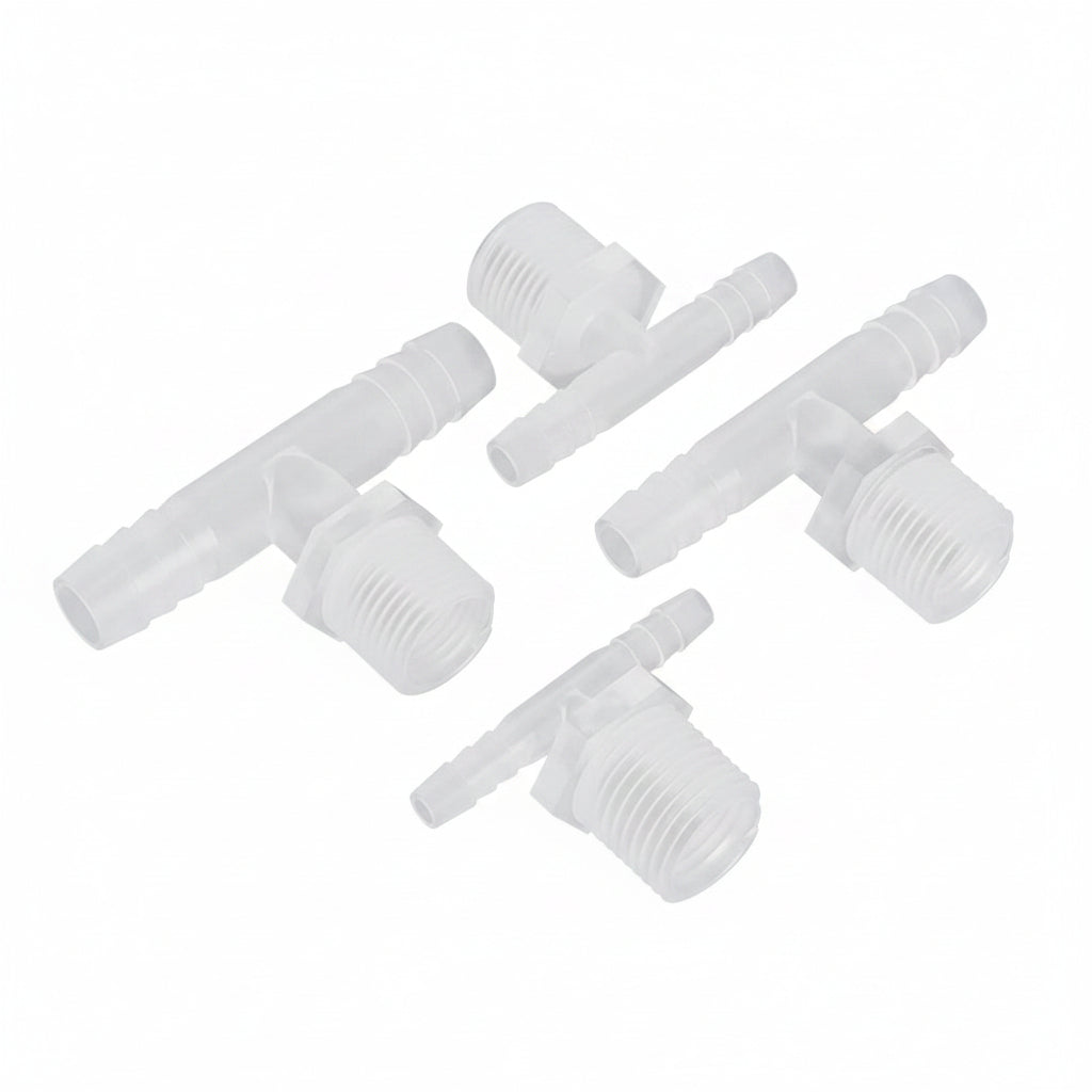 T-Type Plastic Pipe Fitting – Male Thread Barbed Tee Hose Connector (G & M Thread)
