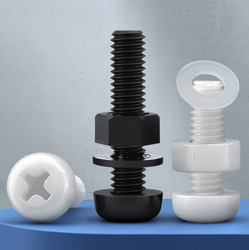 M4 M5 Nylon Phillips Pan Head Machine Screws with Hex Nuts and Flat Washers – White & Black - HomeDIYer