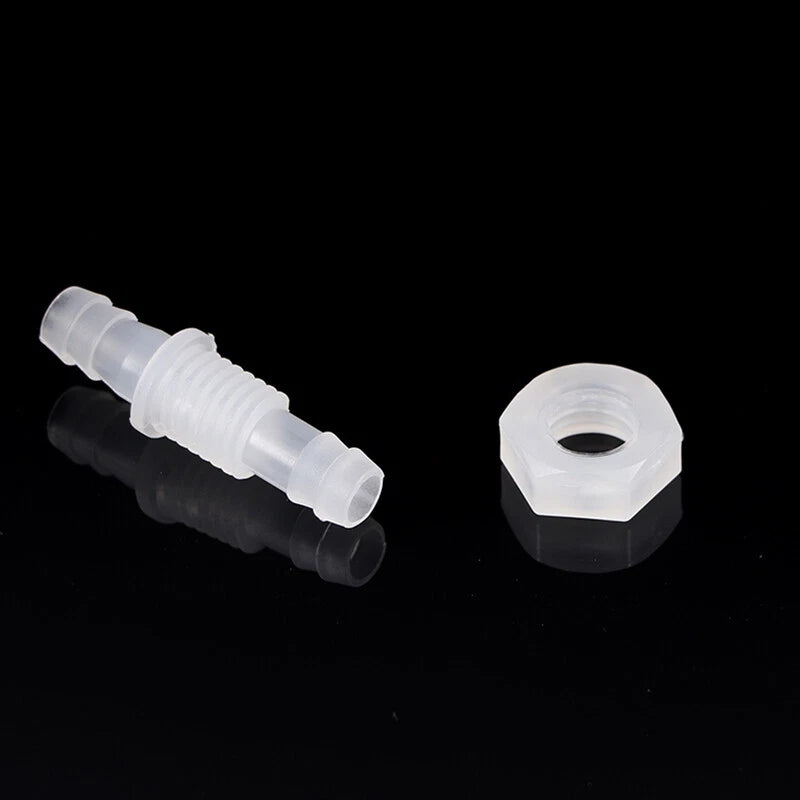 Plastic Bulkhead Fitting — Straight Hose Barb Threaded Connector with Nut