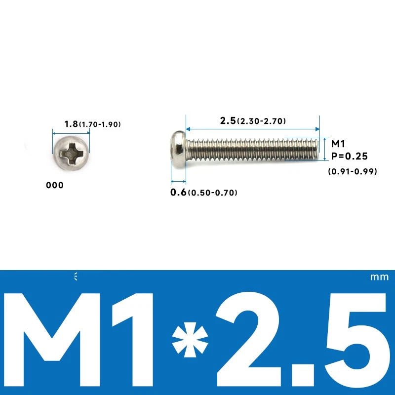 M1–M2.5 Pan Head Phillips Machine Screws – A2 Stainless Steel (304), Fully Threaded - HomeDIYer