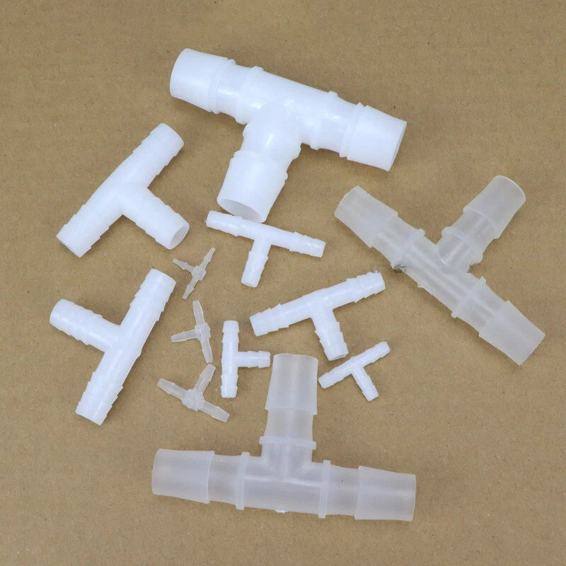 Plastic Equal Tee Barbed Hose Connector — T Piece Pipe Joiner 1.6mm–25mm
