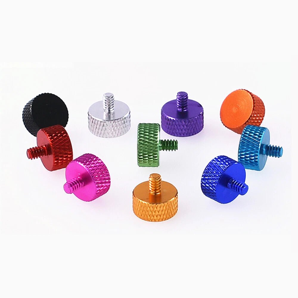 6 - 32 Knurled Thumb Screws — Aluminum Alloy, 7 Lengths, 10 Colors, Hand Grip Knob Bolts - HomeDIYer