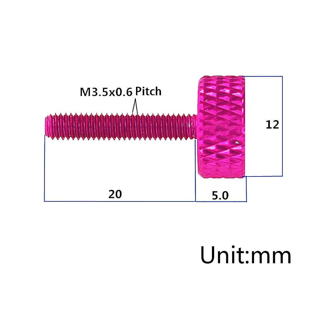 M3.5x20mm Aluminium Knurled Thumb Screws – Flat Head Hand-Grip Bolts for PC Case & DIY Projects