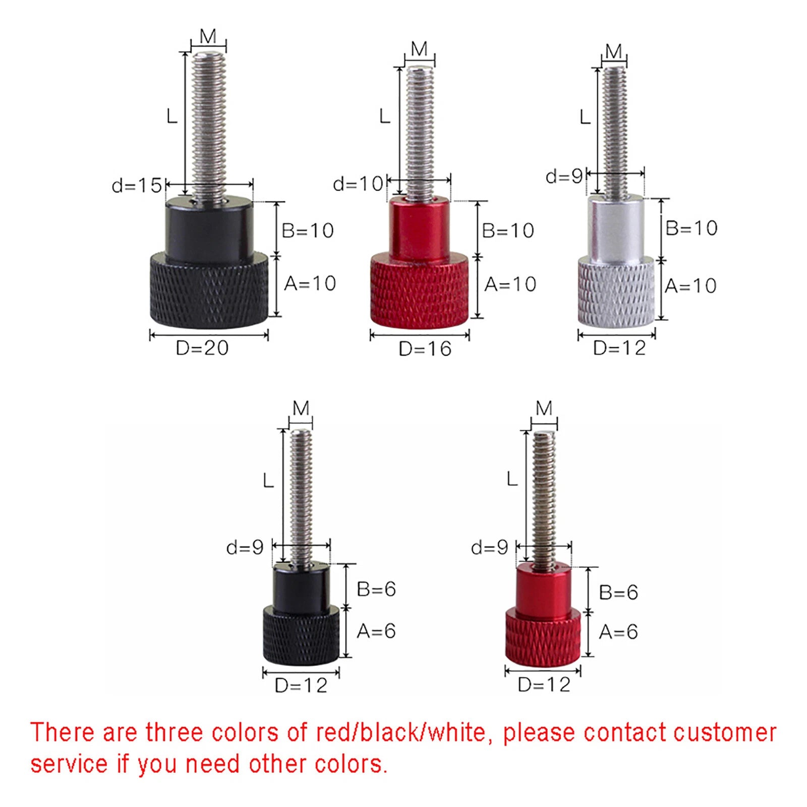 Black M3/4/5/6/8/10 Knurled Thumb Screws, Aluminum Handle + Stainless Thread Rod