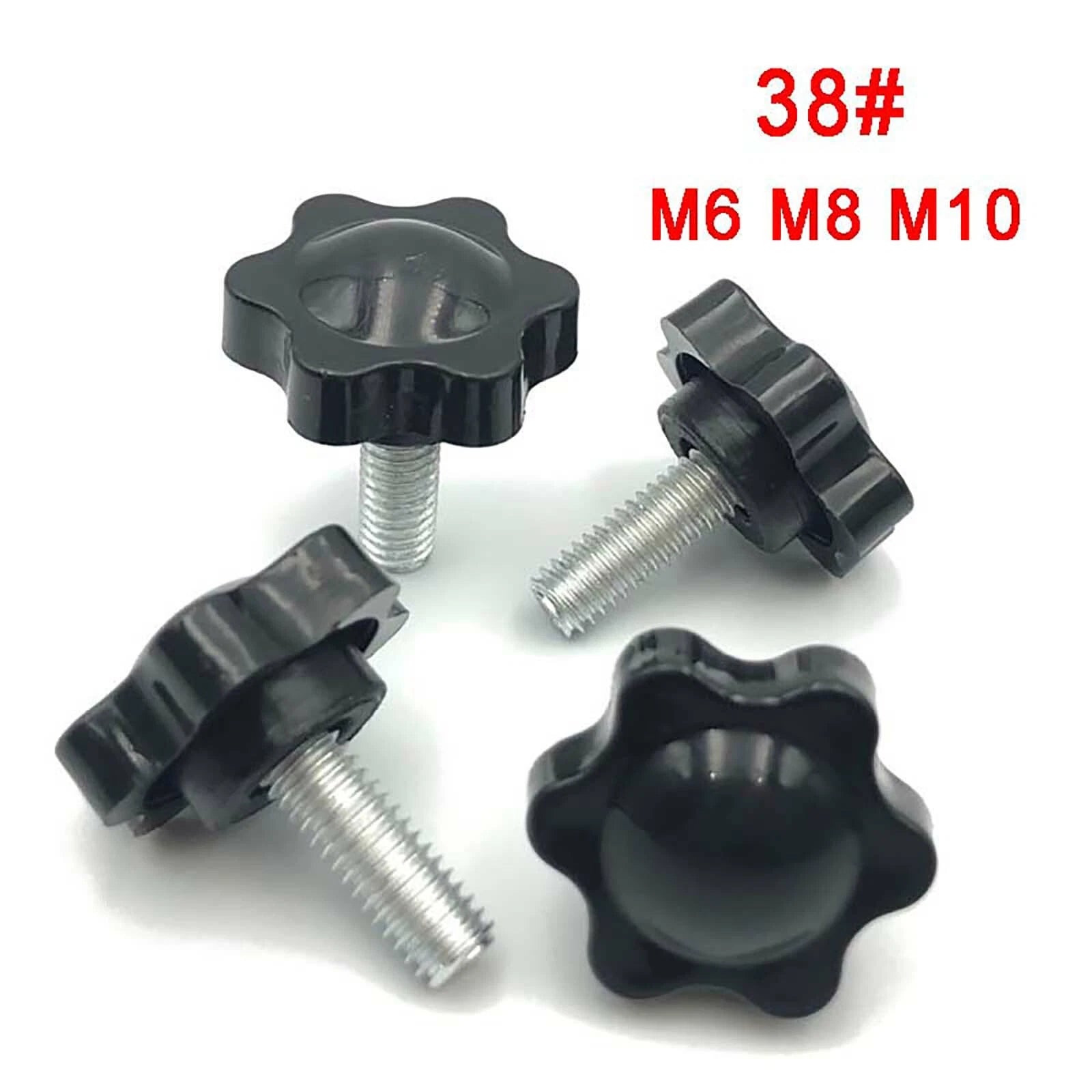M6 M8 M10 Six-Petal Flower Rose Head Plastic Thumb Screws – 38mm Black Hand Grip Knob Bolts