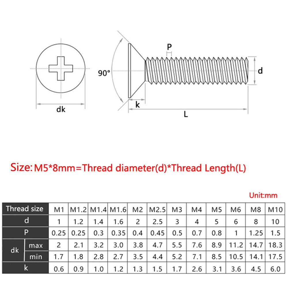 M2 M2.5 M3 M4 M5 M6 Solid Brass Countersunk Head Phillips Machine Screws – 4 to 40mm