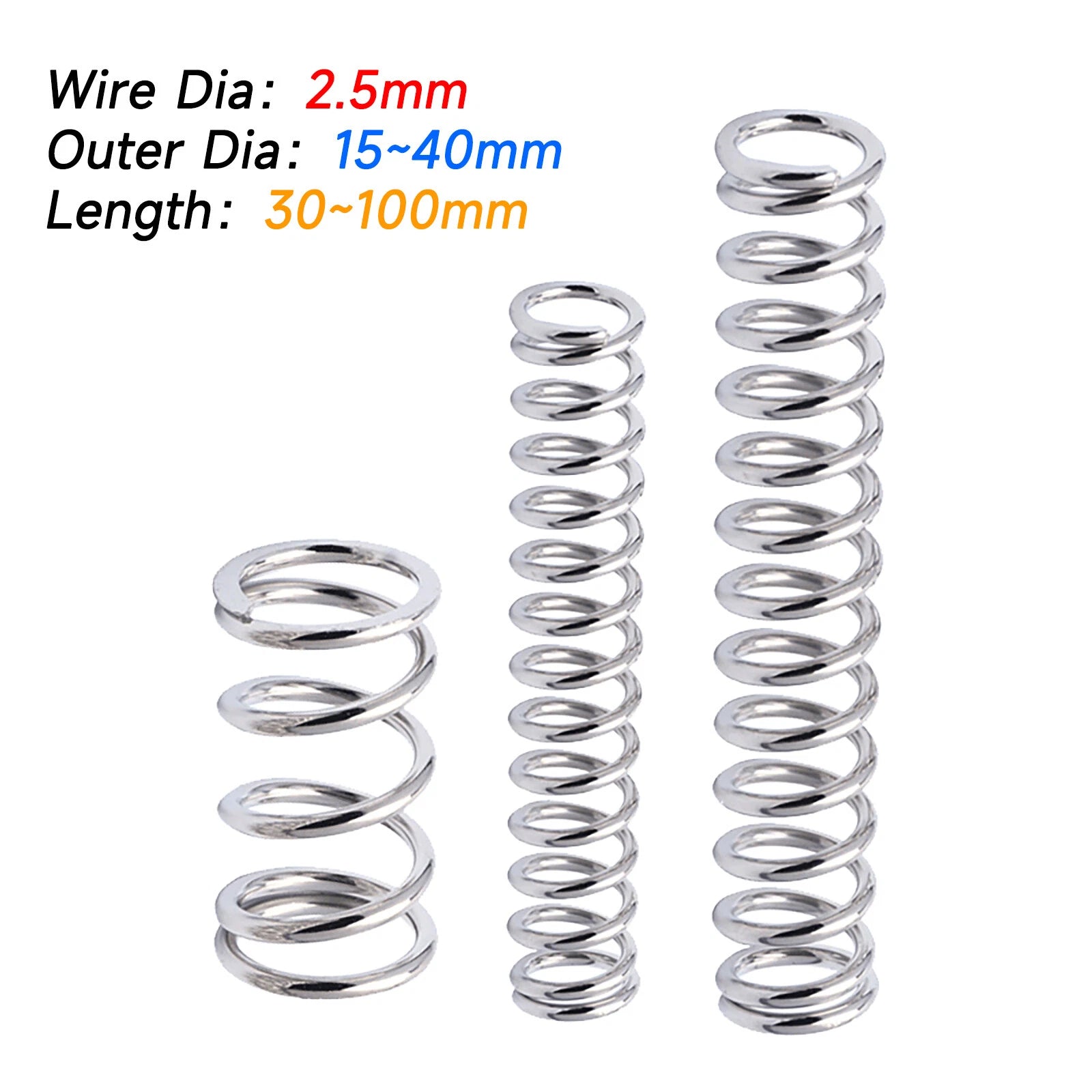 Compression Spring 2.5mm Wire Diameter 15-40mm Outre Diameter & 30-100mm Length