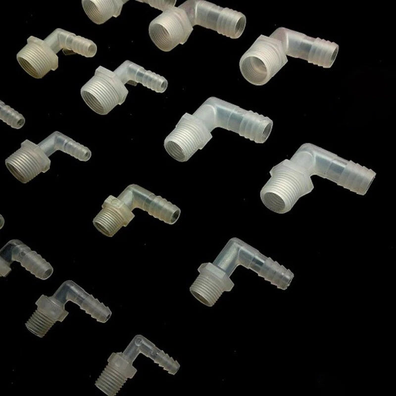 Plastic Male Thread Barbed 90° Elbow Hose Fitting — 1/8" to 3/4" NPT
