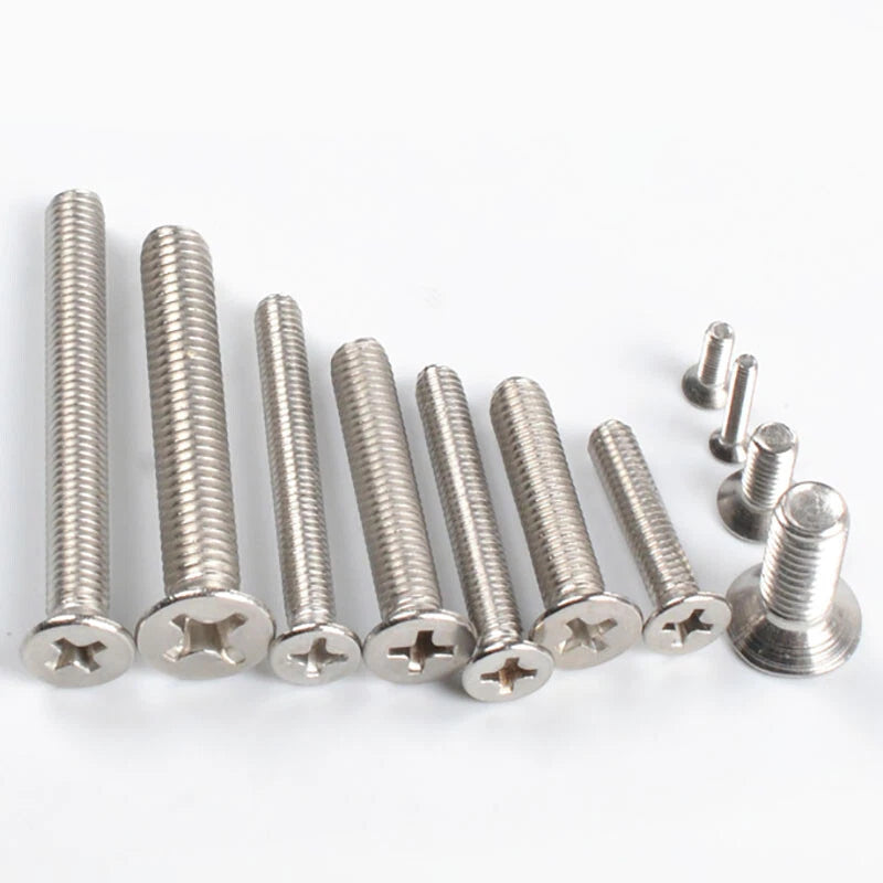 M1.6–M4 Phillips Wafer Flat Head Machine Screws – 304 Stainless Steel, Fully Threaded (3–70mm)