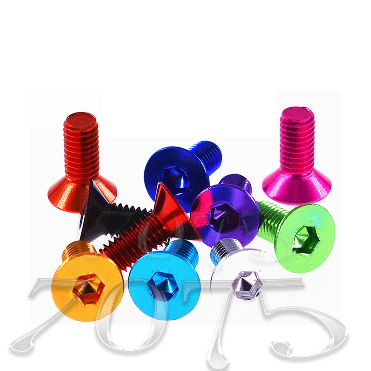 M3–M6 Aluminum 7075 Flat Head Allen Bolts – Color Anodized, 10mm Length, Fully Threaded