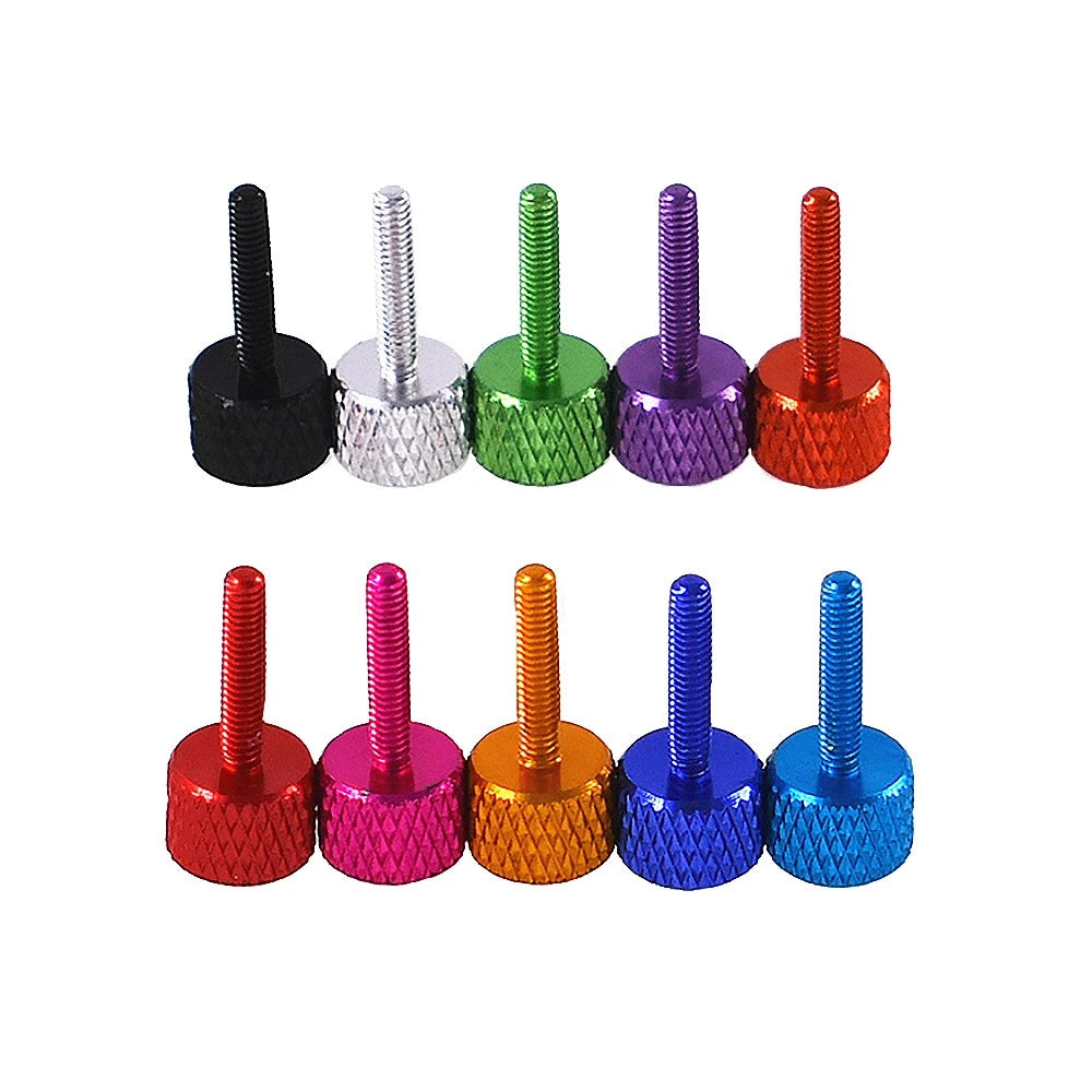 M2.5x12mm Aluminum Thumb Screws for PC Case — Knurled, Colored, Flat Head