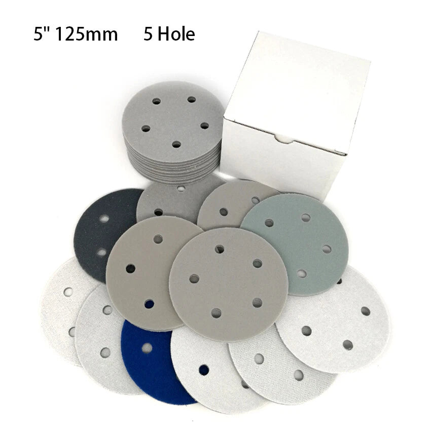 125mm Wet&Dry Foam Sanding Discs 5 Hole Hook Loop Sponge Sandpaper 300-3000 Grit