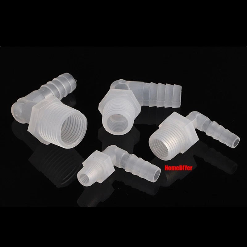 Male Thread Barbed 90° Elbow Hose Connector — Plastic Pipe Fitting with Washer