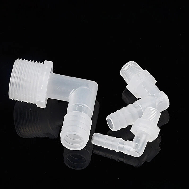 Plastic 90° Elbow Barbed Joiner Male Thread Hose Pipe Connector Water Fish Tank