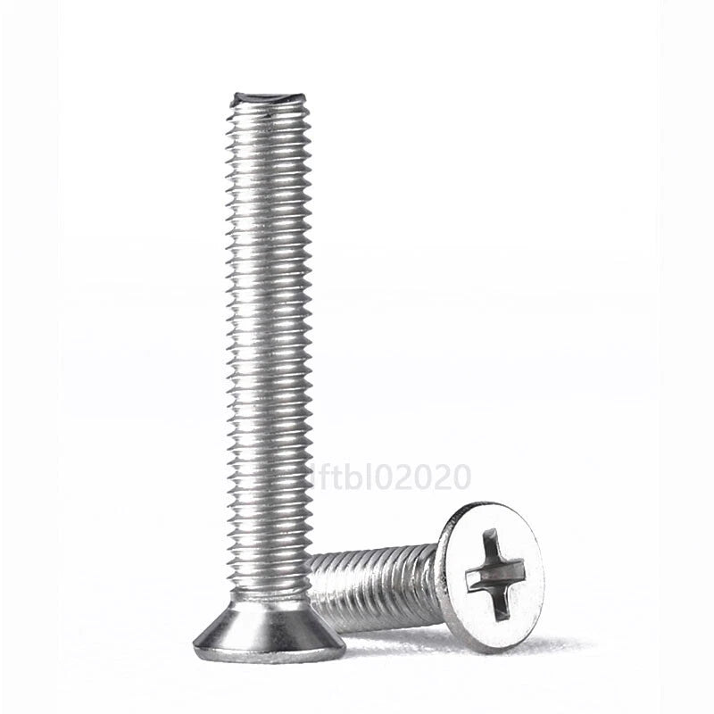 M4 M5 M6 M8 Countersunk Phillips Machine Screws – 304 Stainless Steel, Fully Threaded (Lengths Include Head)
