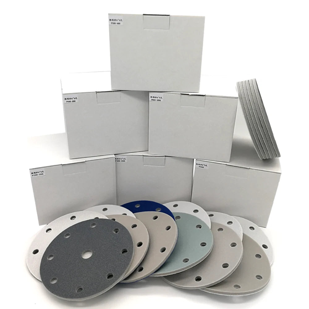 6 Inch（150mm）Hook & Loop Sponge Sandpaper 9 Hole Sanding Discs 300 - 3000 Grit