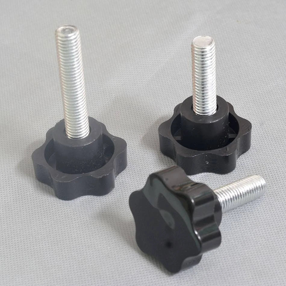 M10 / M12 Plastic Black Rosette Thumb Screws – 6‑Lobe Star Knob Bolts, Stainless Thread (40‑100mm) - HomeDIYer