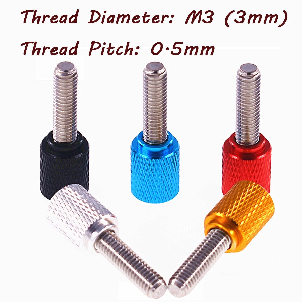 M3 High Knurled Thumb Screws – Aluminum Head + Stainless Steel Thread, Hand Twist Flat Grip (5‑100mm, 5 Colors) - HomeDIYer