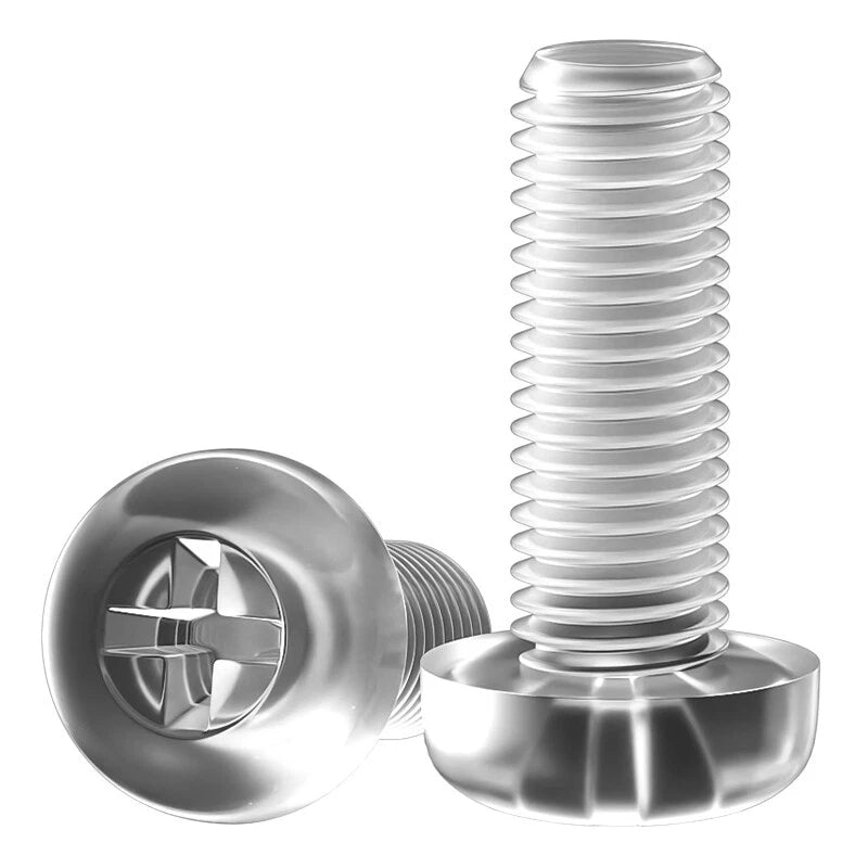 M2–M8 Transparent Plastic Phillips Pan Head Machine Screws – PC Material, Fully Threaded (4–50mm)