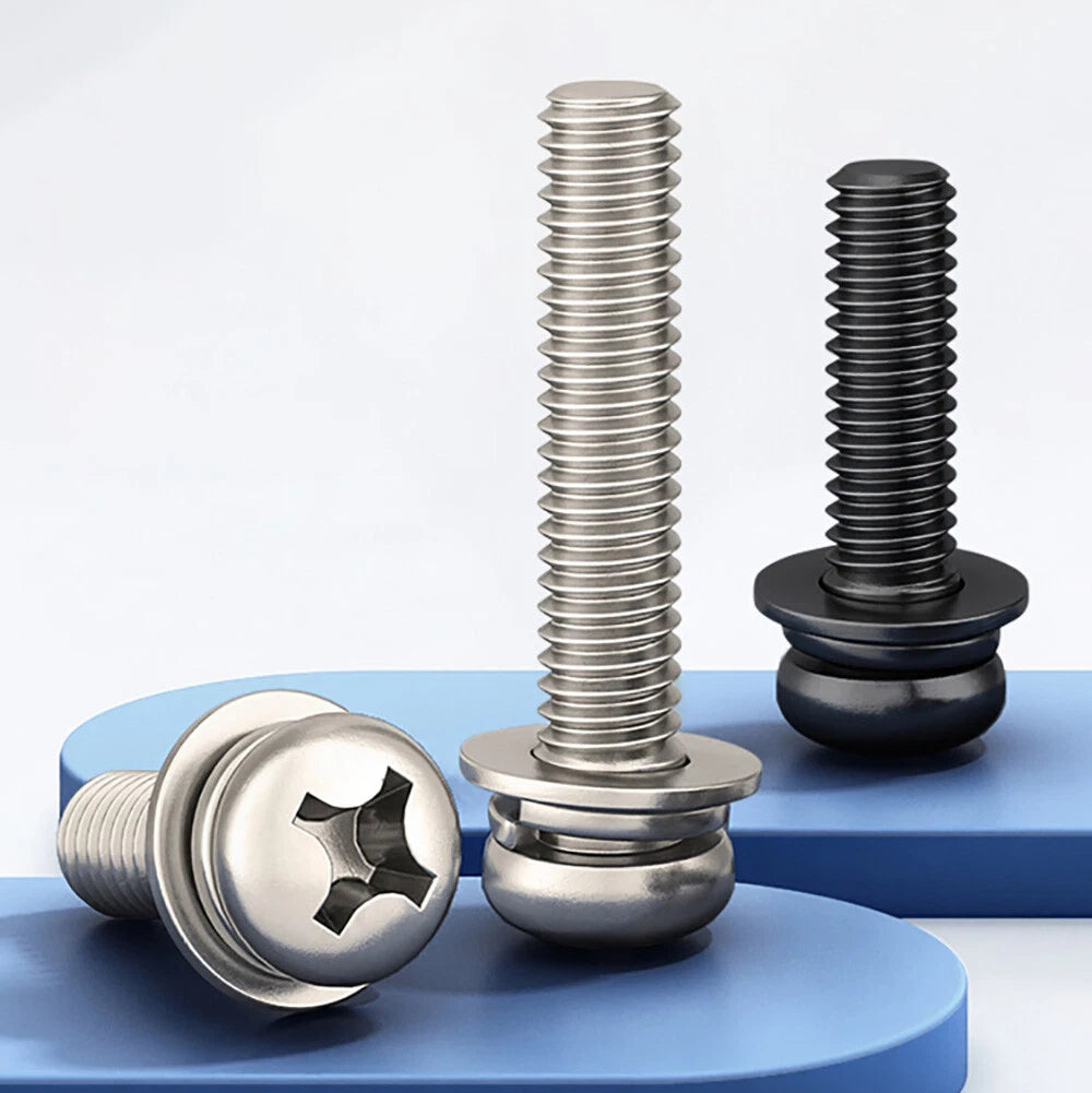 M5–M8 Phillips Pan Head Screws with Flat Washer – Nickel Plated or Black Zinc, Carbon Steel