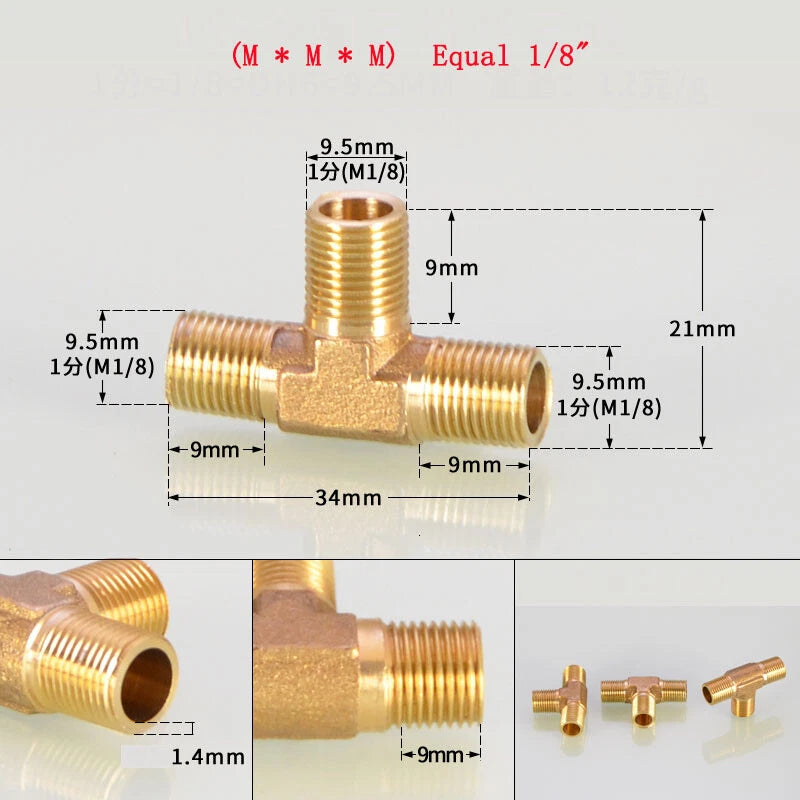 Brass Tee Pipe Fittings – NPT Thread, 1/8" to 2", M/F Configurations