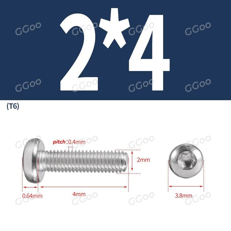 A2 Stainless Steel Torx Pan Head Machine Screws — M2 to M8, Six-Lobe Drive
